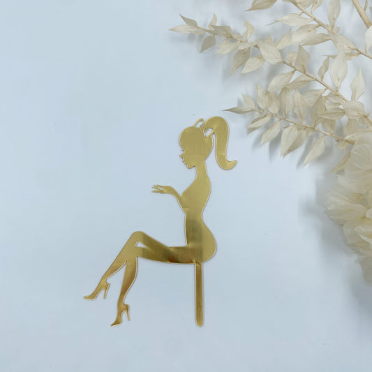 Sitting Girl Cake Topper (Gold, Pastel Pink, Mirrored Pink, Black)