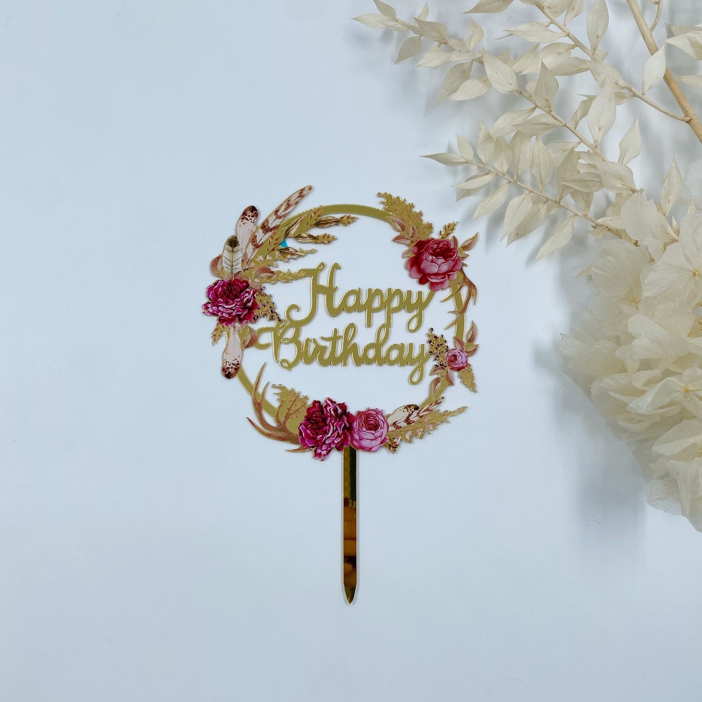 Happy Birthday Cake Topper (Boho Floral Design)