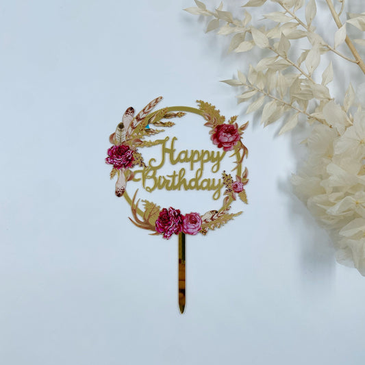 Happy Birthday Cake Topper (Boho Floral Design)