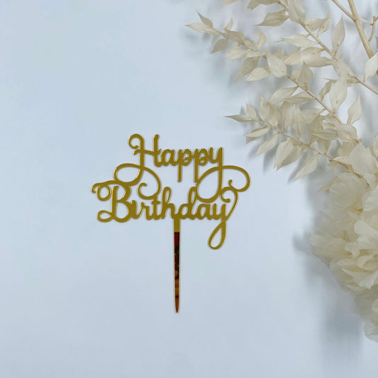 2. Happy Birthday Cake Topper (Black, Gold, Silver, Pink)