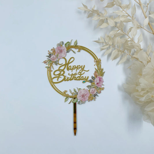 Happy Birthday Cake Topper (Pink Floral Design)