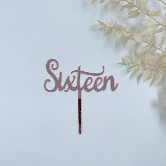Sixteen Cake Topper (Silver, Pink)