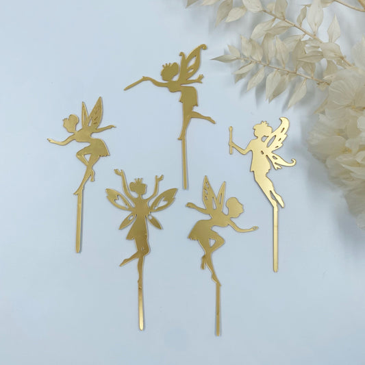 5 Piece Mini Fairy Cake Toppers (Gold)