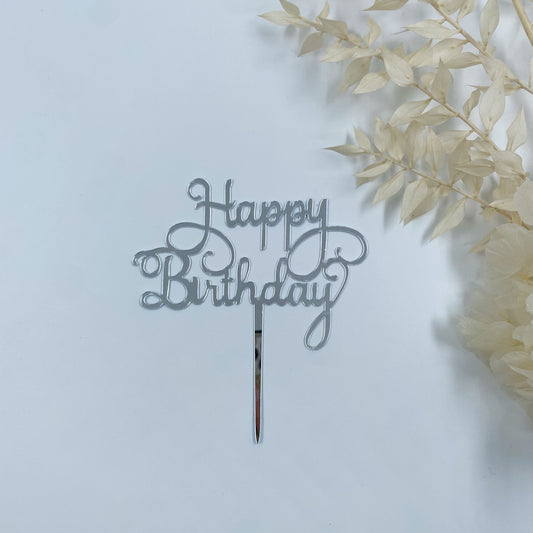 2. Happy Birthday Cake Topper (Black, Gold, Silver, Pink)