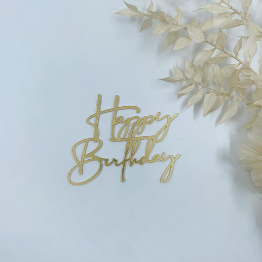3. Happy Birthday Cake Topper (Gold)