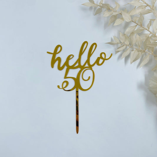 Hello 50 Cake Topper (Gold)